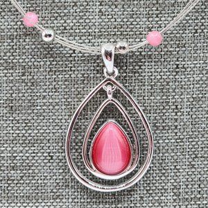 LIA SOPHIA COTTON CANDY Silver Pink Teardrop Floating Bead Signed Necklace